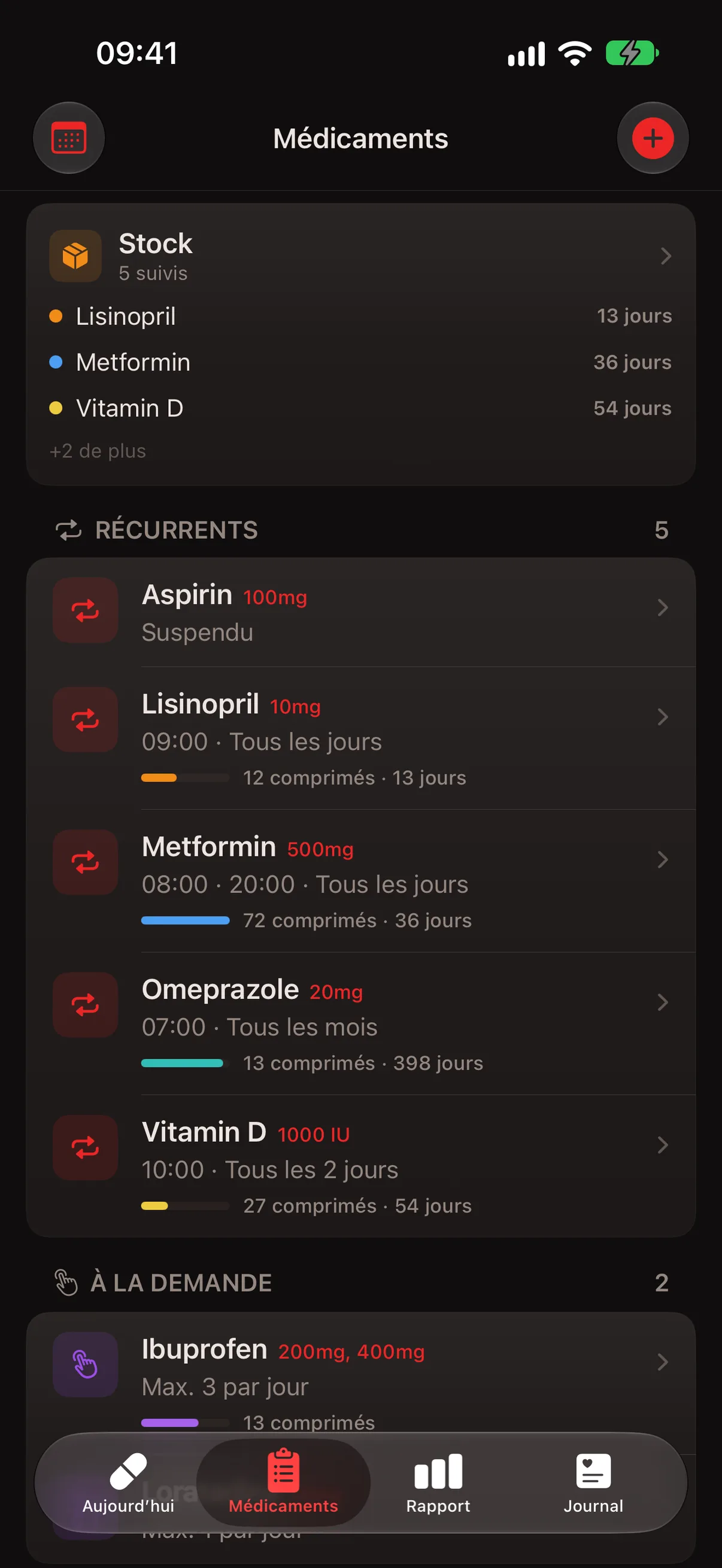 Onglet Médicaments
